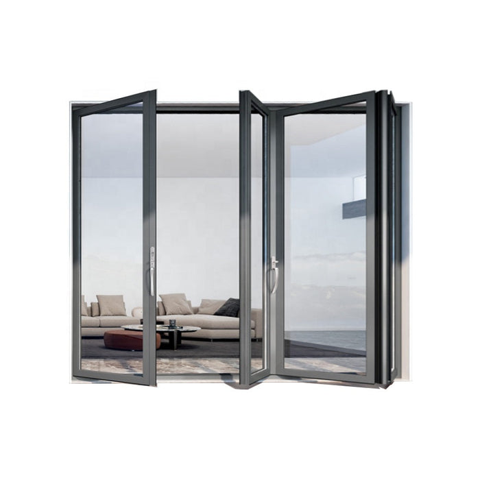 High Quality Interior Home Aluminium Bi Fold Garage Door Double Tempered Glass Exterior Aluminum Frameless Folding Glass door