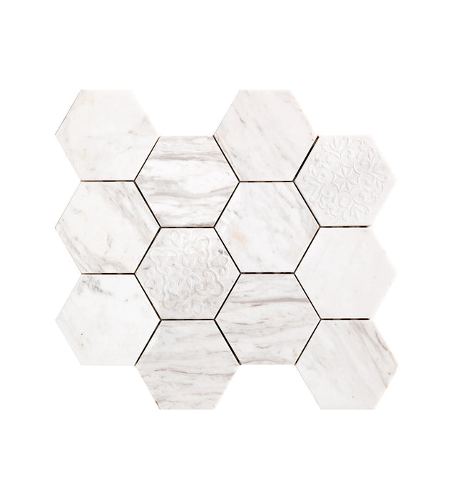 Most Popular White Grey Hexagon Stone Marble Mosaic Tiles
